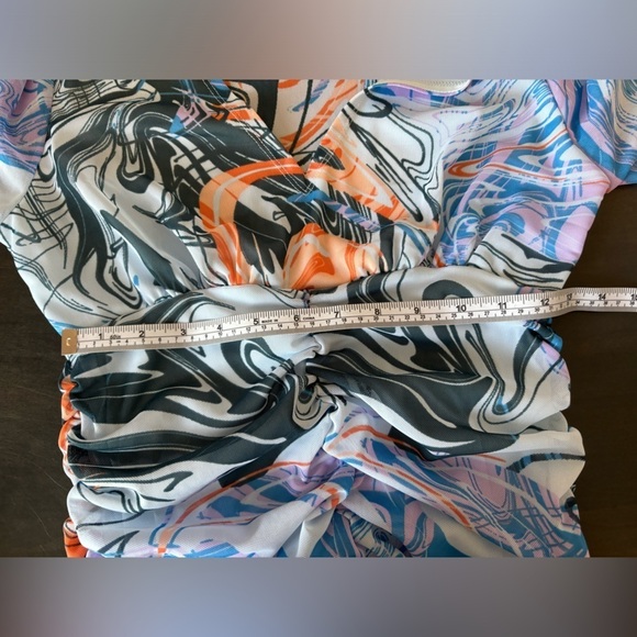 Circus NY Sam Edelman Lucia Swirl Print Ruched Art To Wear Short Sleeve Dress M - Picture 8 of 9